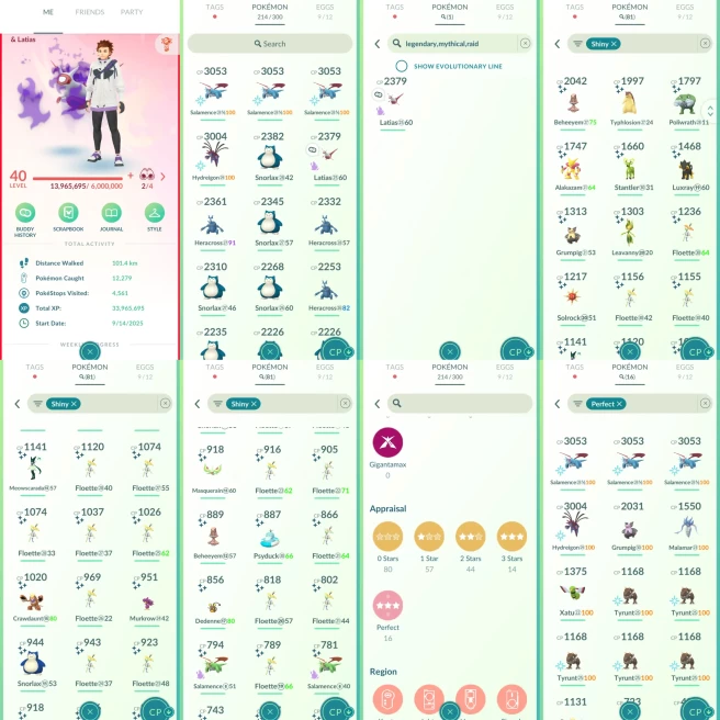 ACm1110 -Level 59 | 2192609 dust | x81 shiny x16 100IV | CP3000+ 4 CP2000+ 25 | Latias SHADOW | Shiny Snorlax Typhlosion Meowscarada Salamence S