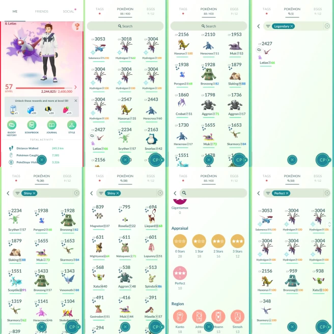 ACm1118 -Level 57 | 1624925 dust | x30 shiny x10 100IV | CP3000+ 3 CP2000+ 14 | Latias SHADOW | 100IV Salamence x5 Hydreigon Haxorus Bronzong Xa