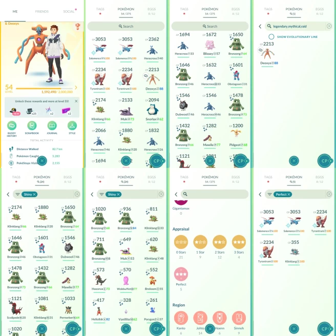ACm1121 -Level 54 | 1343215 dust | x24 shiny x5 100IV | CP3000+ 2 CP2000+ 10 | Deoxys | 100IV x2 Salamence x2 Tyrantrum Klinklang | Shiny Haxoru