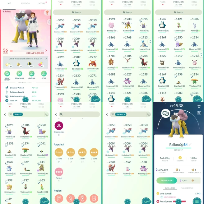 ACm1163 -Level 56 | 1272110 dust |x13 shiny x9 100IV | CP3000+ 6 CP2000+ 12 |Raikou|100IV x3 Salamence x3 Hydreigon Tyrantrum |Tyranitar Shiny S