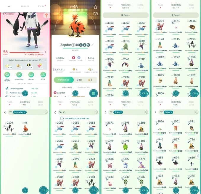 ACm1175 -lv: 56 Valor | x7 3000CP | x19 2000CP | x2 Legendary | x27 shiny | x17 100IV | Zapdos Galar Necrozma | Salamence Tyranitar Hydreigon