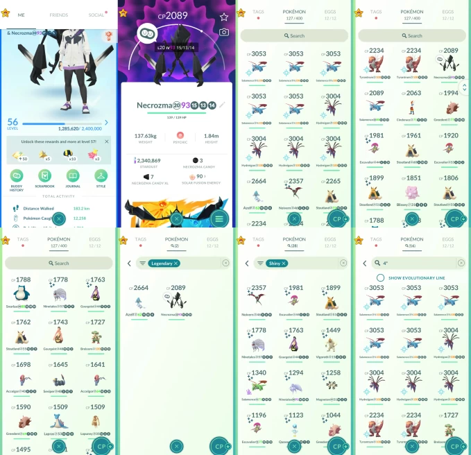 ACm1177 -lv: 56 Mystic | x3 3000CP | x11 2000CP | x2 Legendary | x28 shiny | x15 100IV | Azelf Necrozma | x2 Salamence Hydreigon | shiny Noivern