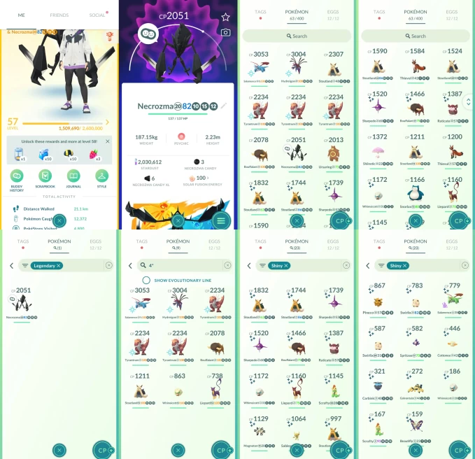 ACm1178 -lv: 57 Instinct | x2 3000CP | x6 2000CP | x1 Legendary | x23 shiny | x9 100IV | Necrozma | 100IV Salamence Hydreigon | shiny sableye