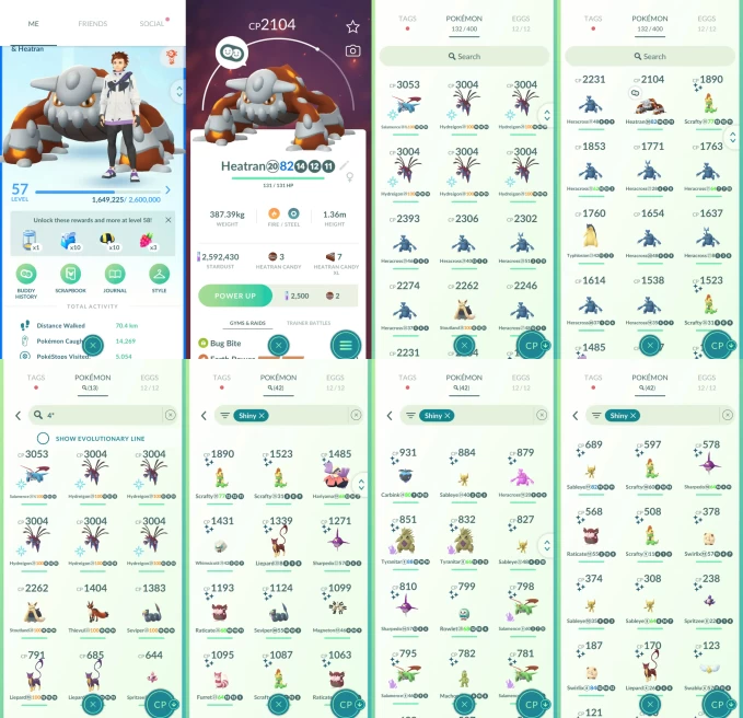 ACm1181 -lv: 57 Mystic | x6 3000CP | x14 2000CP | x1 Legendary | x42 shiny | x13 100IV | Heatran | 100IV 3000CP+ Salamence x5 Hydreigon | shiny 