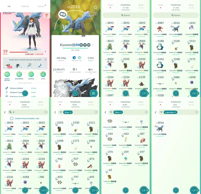 ACm1196 -lv 59 Valor | x7 3000CP | x14 2000CP | x1 Legendary | x19 shiny | x14 100IV | Kyurem | 3000CP+ 100IV Salamence Tyranitar Hydreigon
