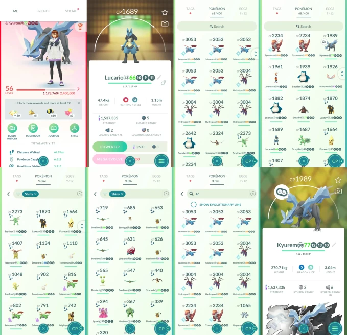 ACm1202 -lv 56 Valor | x9 3000CP | x14 2000CP | x1 Legendary | x26 shiny | x13 100IV | Kyurem | 100IV 3000CP+ x5 Salamence x4 Hydreigon | Lucari