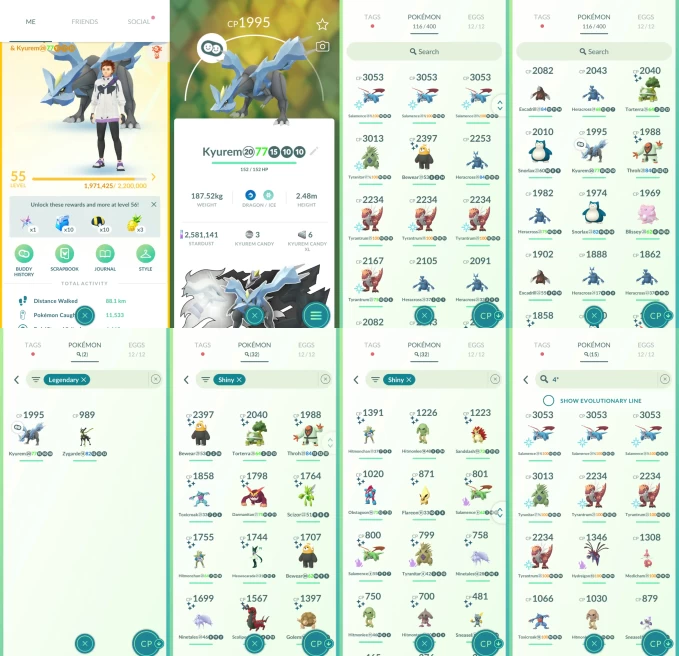 ACm1204 -lv 55 Instinct | x4 3000CP | x16 2000CP | x2 Legendary | x32 shiny | x15 100IV | Kyurem Zygarde | Shiny Torterra Ditto Alolan Ninetales