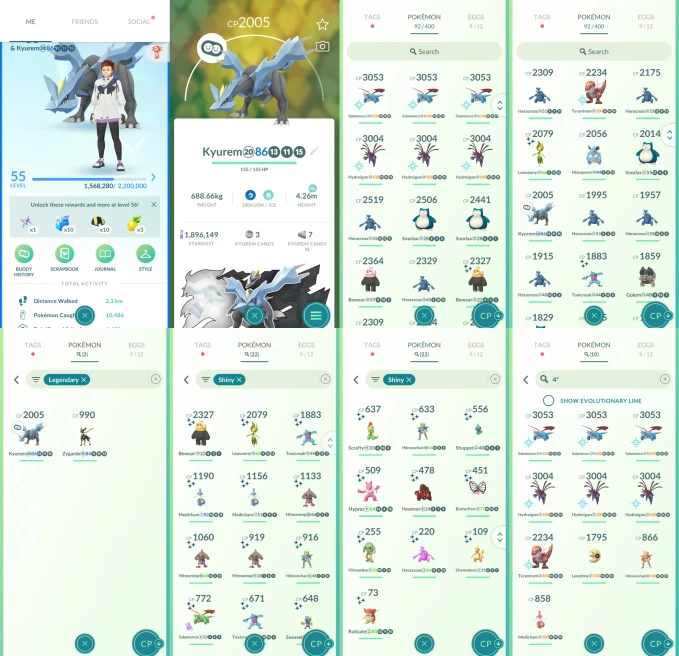 ACm1206 -lv 55 Mystic | x6 3000CP | x19 2000CP | x2 Legendary | x22 shiny | x10 100IV | Kyurem Zygarde | 100IV 3000CP+ x3 Salamence x3 Hydreigon