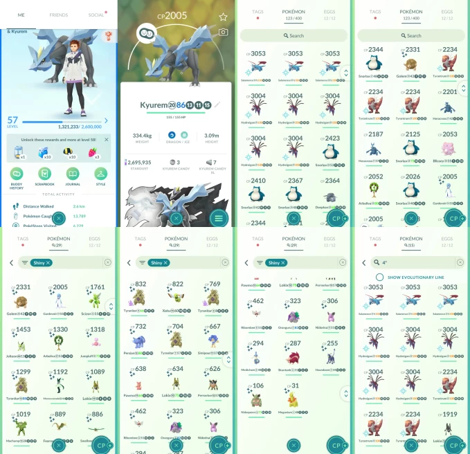 ACm1211 -lv 57 Mystic | x8 3000CP | x25 2000CP | x1 Legendary | x29 shiny | x15 100IV | Kyurem | 100IV 3000CP+ x5 Hydreigon x3 Salamence