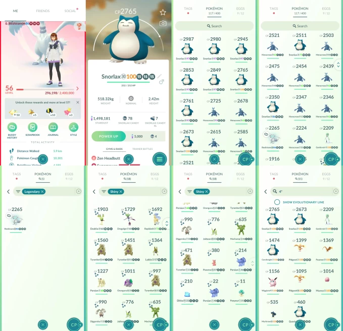 ACm1214 -lv 56 Valor | x24 2000CP | x1 Legendary | x18 shiny | x11 100IV | Reshiam | x25 Snorlax ( x2 100IV x9 2500CP+) | shiny Tyranitar Rapida