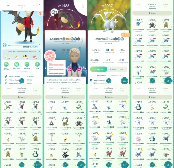 AC1215 -lv 56 Mystic | x18 3000CP | x57 2000CP | x24 Legendary | x6 SHUNDO | x54 shiny | x48 100IV | SHUNDO Charizard Pikachu | Reshiam Rayquaza