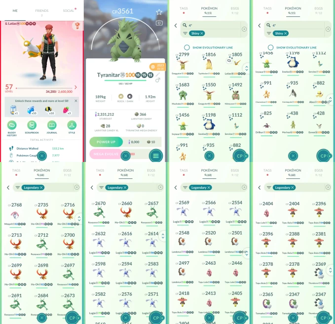 AC1222 -lv 57 Valor | x22 3000CP | x117 2000CP | x68 Legendary | x15 SHUNDO | x47 shiny | x40 100IV | SHUNDO Latias Snorlax Charmeleon Eevee Abr