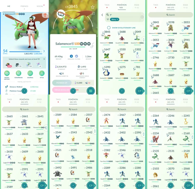 AC1224 -lv 54 Mystic | x5 3000CP | x67 2000CP | x22 Legendary | x9 SHUNDO | x59 shiny | x40 100IV | SHUNDO Salamence gardevoir Snorlax | Rayquaz