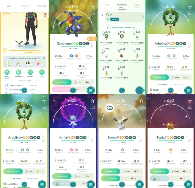 AC1226 -lv 56 Instinct | x10 3000CP | x21 2000CP | x2 Legendary | x8 SHUNDO | x25 shiny | x31 100IV | SHUNDO Eevee | 3000CP+ Garchomp Salamence