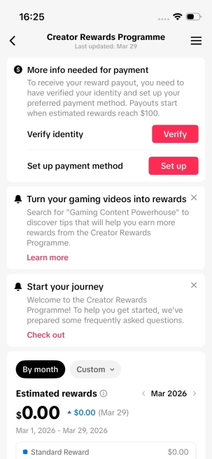 France Monetized Account/ 10K Real Followers+50K Real Likes/ Creator Rewards Program Activated/ Live Stream/ Full Access