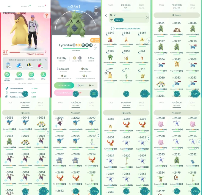 AC1241 -lv 57 Valor | x26 3000CP | x109 2000CP | x49 Legendary | x9 SHUNDO | x39 shiny | x47 100IV | 3000CP+ Dragonite Tyranitar Slaking Salamen