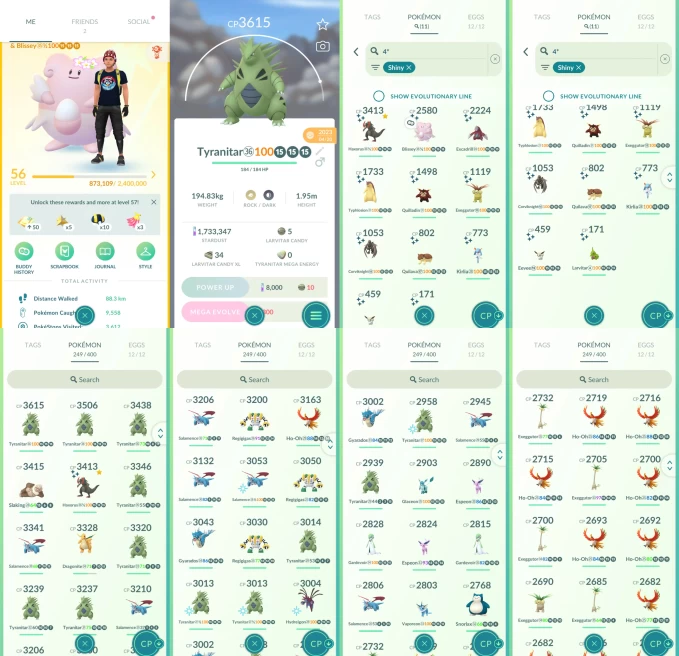 AC1245 -lv 56 Instinct | x25 3000CP | x123 2000CP | x55 Legendary | x11 SHUNDO | x24 shiny | x34 100IV | Lugia Ho-Oh Haxorus Tyranitar Hydreigon