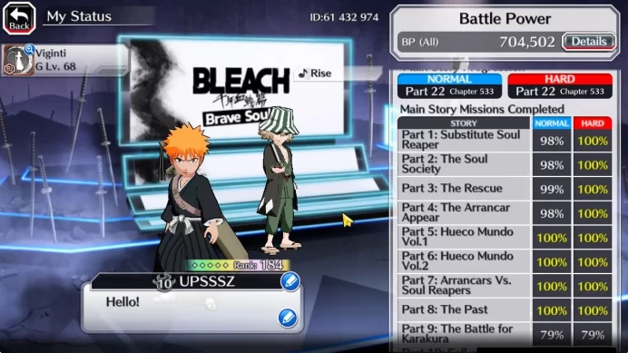 GLOBAL 43K Orb|Valentine26 Lv200(Yachiru,Rukia),Lv200 Rukia,Ichigo 10Th Aniv,Lv200Duo Crescent,Etc|4,7K AccTic|Klab ID(BBS2494)