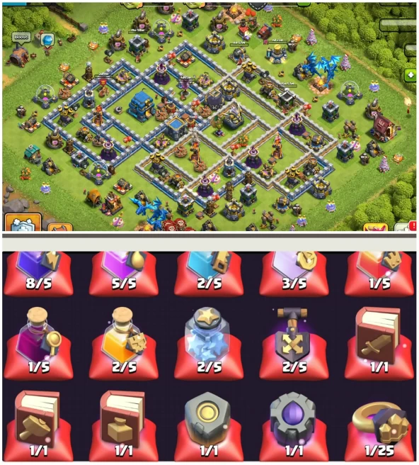 [High Heros]||Th12 Almost Max||Heros:53-65-32-35||1200 Gems||284 Cwl Medals||Loaded Magic Items||Exp:146