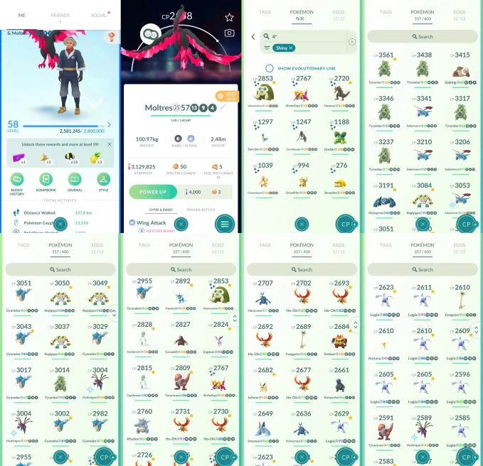 AC1242 -lv 58 Mystic | x23 3000CP | x156 2000CP | x66 Legendary | x9 SHUNDO | x54 shiny | x42 100IV | Moltres Galar Lugia shiny | 3000CP+ Regigi