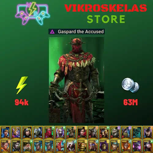 Starter acc with Gaspard : 94k energy / 63 mln coins / Helicath, Kyoku, Sigmund, Gurptuk, Arix, Ninja + 20 Login Legendaries