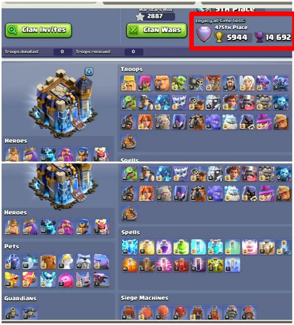 [Exp:320]||[Global Rank 475]||Th18 Full Maxed Wall||2018 to 2015 Without 22 All Xmass Tree||5944 Atb||14.6 L Trophy