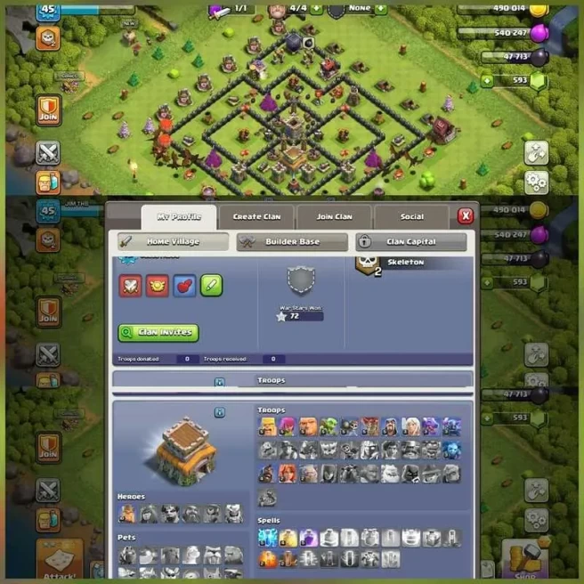 TOWNHALL 8 FULL MAX King Level 10 NC Available Lots of magic items 62 Cwl Medals Exp 45