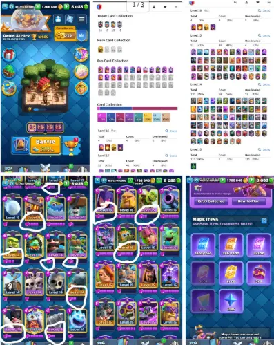 KT 15 (LVL.71) 120 CARDS MAX 56x Elite CARDS 8K GEMS & 1.8M GOLD 10.5K TROPHY EVO-16