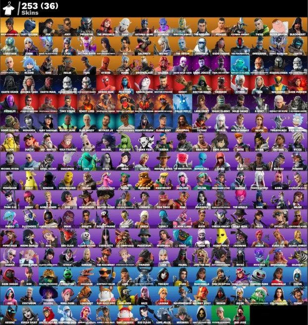 (PC PSN XBOX) 253 skins | Heron Stance Hero | Tart Tycoon | Era | Joey | Predator | The Imagined | Snap | Optimus Prime | Kymera | Spectra Knigh