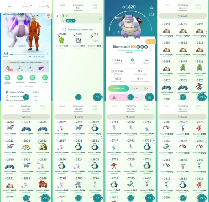 AC1382 -lv 64 Mystic | x17 3000CP | x173 2000CP | x72 Legendary | x3 SHUNDO | x93 shiny | x7 100IV | Shadow Mewtwo | 3000CP+ Tyranitar Slaking G
