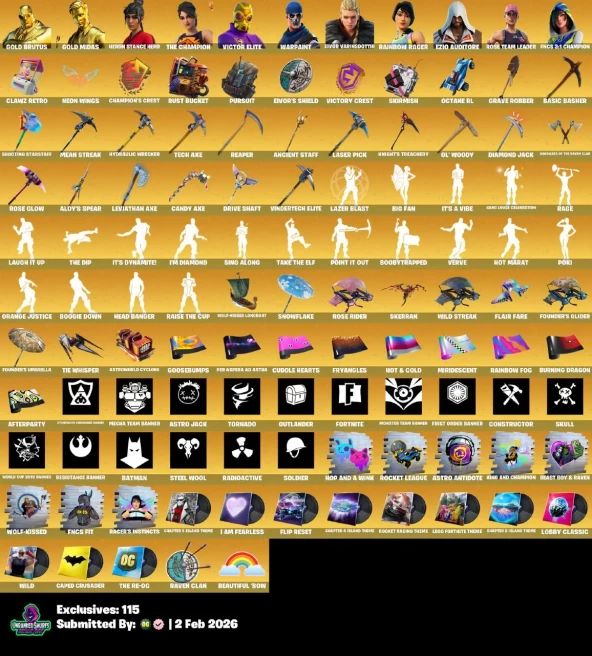 #43 [PC/XBOX/PSN/SWITCH] 293 skins | OG STW | Gold Brutus | Gold Midas | Heron Stance Hero | The Champion | Victor Elite | Rainbow Racer | FNCS 