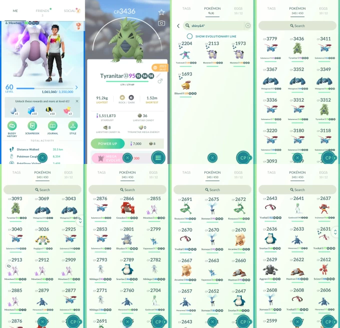 AC1387 -lv 60 Mystic | x17 3000CP | x158 2000CP | x71 Legendary | x4 SHUNDO | x26 shiny | x12 100IV | Shadow Mewtwo | 3000cp+ Salamence Tyranita