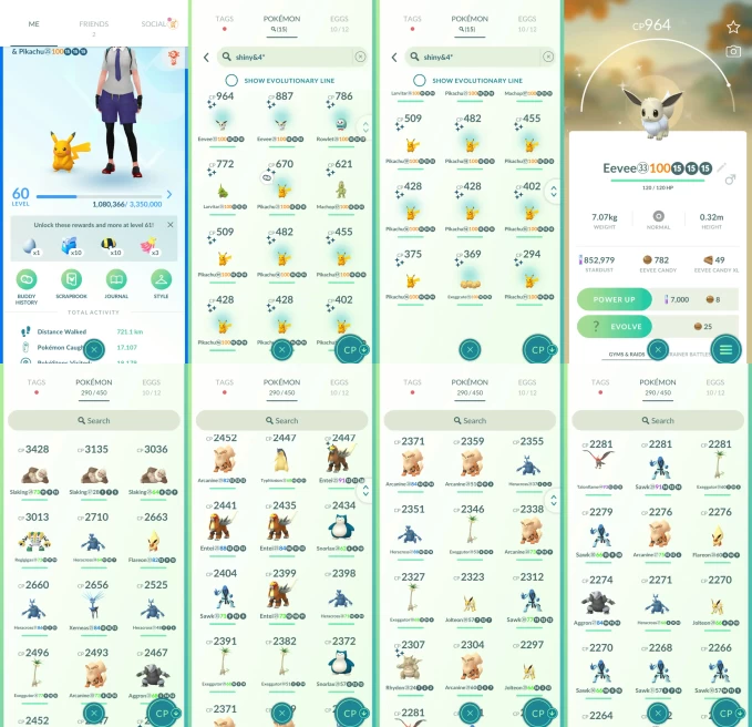 AC1389 -lv 60 Mystic | x4 3000CP | x85 2000CP | x36 Legendary | x15 SHUNDO | x56 shiny | x24 100IV | Shundo x9 Pikachu x2 Eevee Rowlet | Shiny E