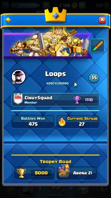 Lv 35|Trophy 8000|KTL 12|LimitedSkin|Total Card 120|3 HERO 7 EVO 7 Champs 21 Legend 33 Epic 30 Rare 29 Common|TakeEmail(CR1667)