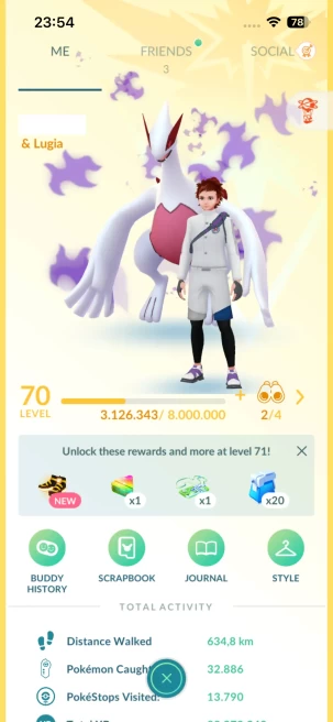 Level 70, 3 Legendary IV100, 97 Shiny, 128 Legendary, 19 IV 100, 4 Shiny Legendary, 44 Shadow Legendary