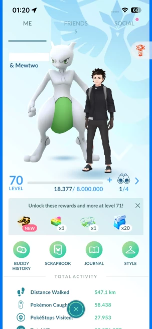 Level 70, 1 Legendary IV100, 146 Shiny, 169 Legendary, 111 IV 100, 7 Shiny Legendary