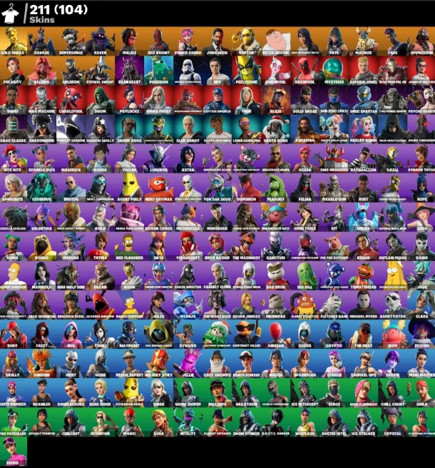 (PC PSN XBOX) 211 skins | 104 PURCHASED SKINS / HARLEY QUINN / PSYCHO BANDIT / CLOAKED SHADOW / RED KNIGHT / Gold Midas | Raptor | John Wick | M