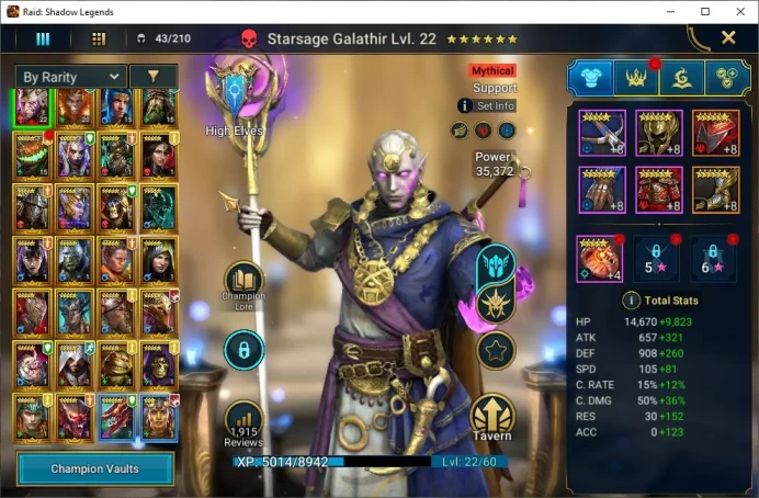 Lv17 832K Power|1 Mythic(Galathir)+25 Legendary(Ninja,Wukong,Rathalos,Deathknight,Etc)|4,5K Gem+74K Energy|Plarium|(RSL1372)