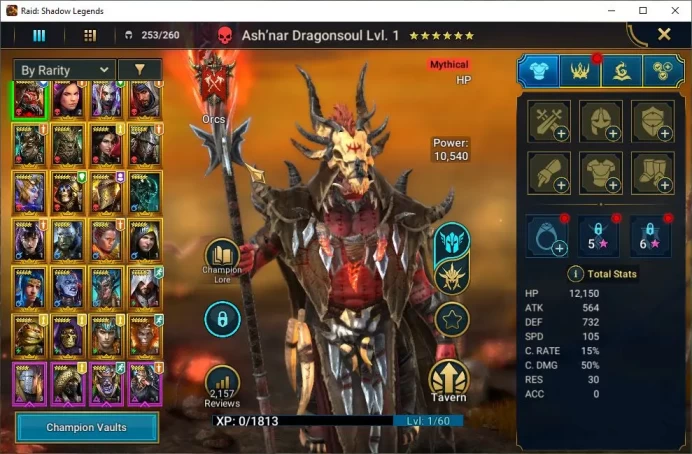 Lv6 776K Power|1 Mythic(Ashnar)+23 Legendary(Ninja,Glaicad,Rathalos,Wukong,Dknight,Etc)|12,9K Gem+84K Energy|Plarium|(RSL1377)