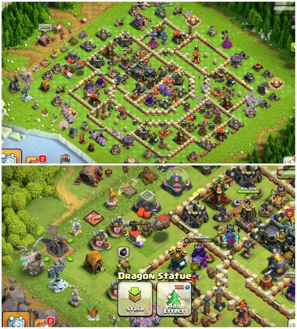 [High Heros]||Th17 Near Maxed Heros||Heros:90-100-50-75-50-3||Free Nc||6 Epic Equipment||Statue Decorated