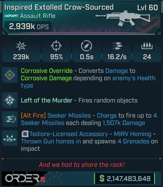 [PEARLESCENT] L60 CROW-SOURCED (CORR CONVERT) - 2,939K DPS - 95% ACC - 16.2s FIRE RATE - 0.5S RELOAD - 4 MIRV - SEEKER MISSILES 4x1,507k DMG