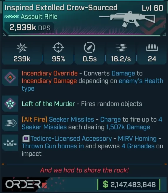 [PEARLESCENT] L60 CROW-SOURCED (FIRE CONVERT) - 2,939K DPS - 95% ACC - 16.2s FIRE RATE - 0.5S RELOAD - 4 MIRV - SEEKER MISSILES 4x1,507k DMG
