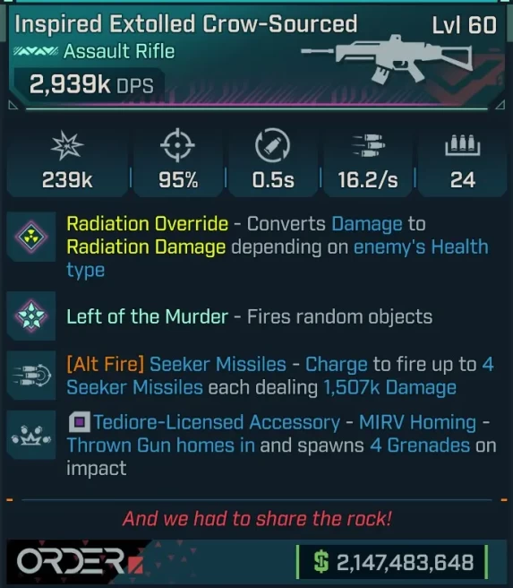 [PEARLESCENT] L60 CROW-SOURCED (RAD CONVERT) - 2,939K DPS - 95% ACC - 16.2s FIRE RATE - 0.5S RELOAD - 4 MIRV - SEEKER MISSILES 4x1,507k DMG