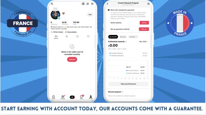 100% Monetized France Account Creator Rewards Program Active | 10k Real Followers & 135k Likes | Real Screenshots + Full Access + Good Standing