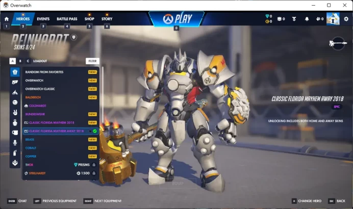 CLASSIC FLORIDA MAYHEM AWAY 2018 / 2 Gold Weapons / Full Mail Access / see the picture / Please Read Description   / z3437