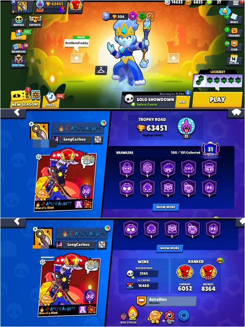 SEXXY BS 63.4k TROPHY, 100/101 UNLOCKED,43 HYPERCHARGED,12 MAXED,254 OP SKINS [3 MYTHIC+7 LEGENDARY+4 HYPERCHARGED],768 PINS, 380 ICON,185 SPRAY
