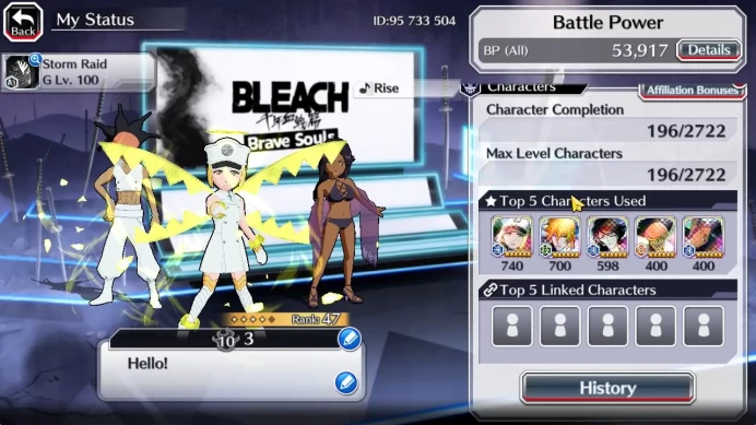 [GLOBAL]6K Orbs+Fresh All Story|TYBW26 Lilto,Swimsuit25 Yoruichi,TYBW25 Nana,TYBW24 Kensei,Orihime,Etc|CE ON|Klab ID(BBS2498)