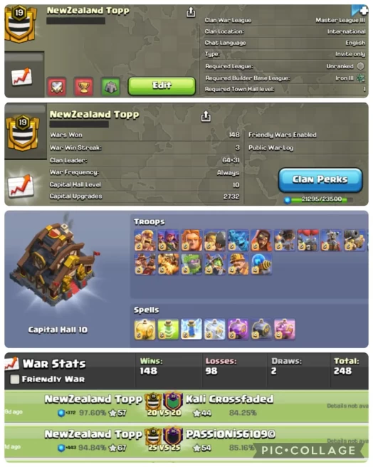 LEVEL 19 + CC MAX + MASTER 3 || NAME : NEWZEALAND TOPP || 148 WINS 98 LOSSES 2 DRAWS || 248 TOTAL