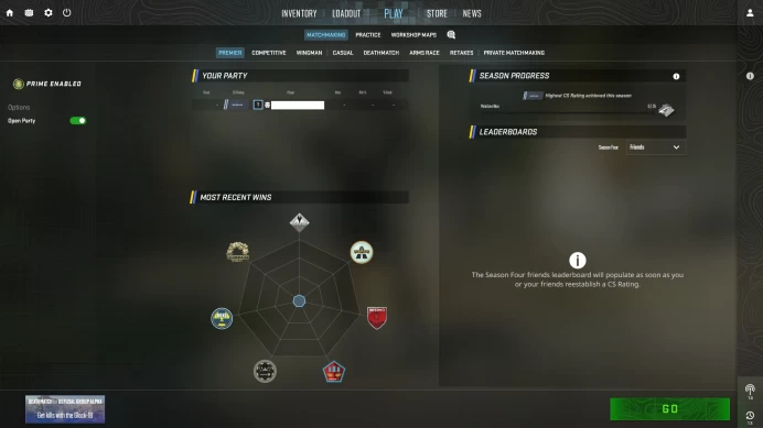 [ID:22340][PRIME][PREMIER MODE AVAILABLE][FACEIT READY][VERY RARE] UN (UNRANKED || 0 MM || 26 HOURS)