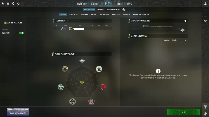[ID:153079][PRIME][PREMIER MODE AVAILABLE][FACEIT READY][VERY RARE][COMMENDATIONS 3x100] UN (UNRANKED || 0 MM || 26 HOURS)